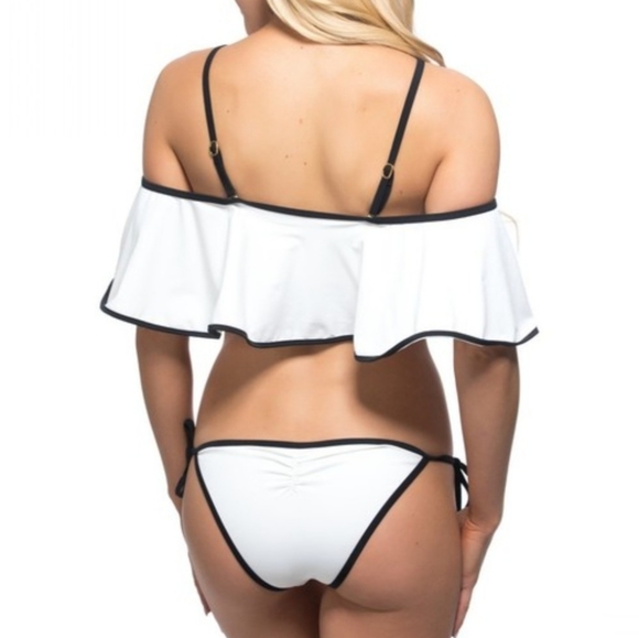 White Ruffled Off Shoulder Bikini Set - Picture 3 of 3